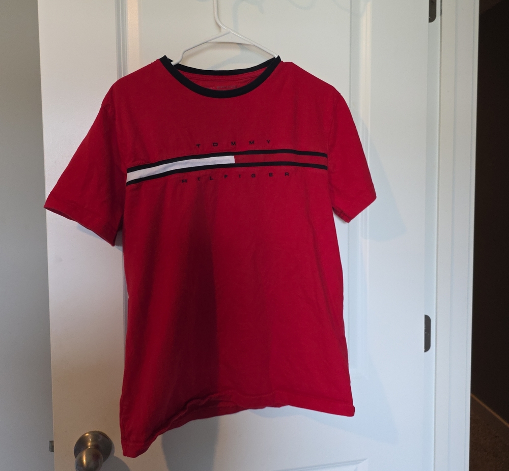 Tommy Hilfiger Red Short Sleeve Tee with Navy & White Stripes